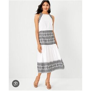 Ann Taylor White & Black Embroidered Halter Midi Dress Size 18 NWT